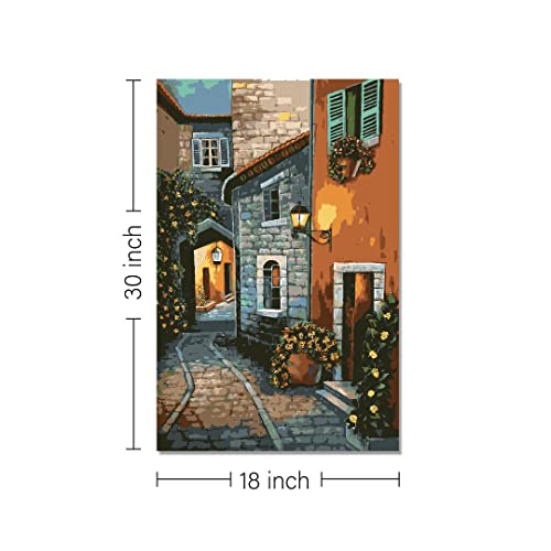 Image of RANGOLI 100% Cotton Stretched Canvas Painting 400 GSM, Framed European Street Abstract Wall Art for Living Room, 3D Paintings for Wall Decor (18 x 30 Inch With Frame)