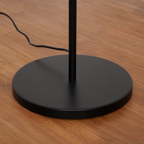 Image of Divine Trends Uplighter Black Polished Floor Lamp for Living Room with Frosted Glass Lampshade | Includes LED Warm Bulb | Hidden Wire Design | Uplight Corner Standing Lamp for Home | Pack of 1