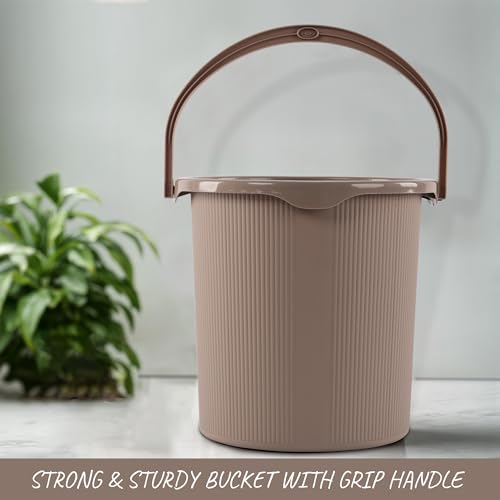 Image of Kuber Industries 25 Ltr Plastic Bucket for Bathroom | Sturdy and Easy Grip Handle | Big Bucket for Bathing | Magnite 25 | Beige