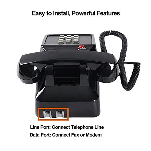 Image of HTMengt Retro Traditional Landline Phone (Ringing Indicator), Classic 2500 Analog Desk Phone Hearing Aid for Senior, Vintage Corded Telephone for Landline Metal Bell,Old School Phone Home,Black