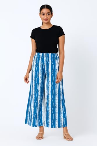 Image of PI World Printed Striped Western Mid Rise Palazzo /Trouser /Pant for Women /Girls Combo 2 (Waist 28 Inches to 36 Inches)