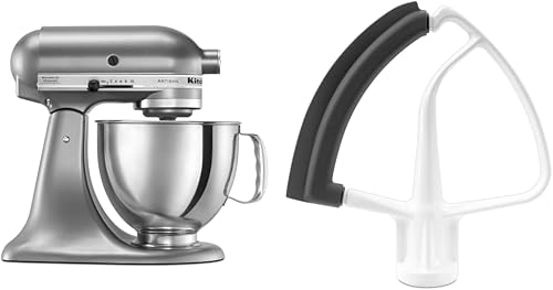 KSM150PSCU Artisan Series 5-Qt. Stand Mixer with Pouring Shield - Contour Silver and KitchenAid KFE5T Flex Edge Beater for Tilt-Head Stand Mixers Bundle