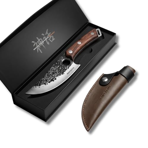 Matsato Küchenmesser Scharf mit Messerscheide Leder Hochwertiges Kochmesser aus Japanischem Stahl Klingenlänge 15 cm Geschenk für Männer & Köche
