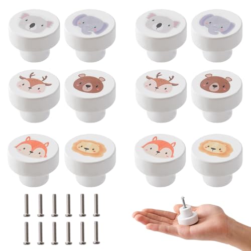 OESSUF 12 Stk Schrankknöpfe Holz fur Kinderzimmer, 35mm Runde Möbelknöpfe mit Schrauben, Holzgriffe für Schränke Weiß Türknöpfe für Kinder