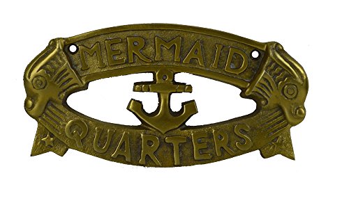 Nautical Tropical Imports Mermaid Quarters Aluminum Plaque with Antique Brass Finish 8 Inch L