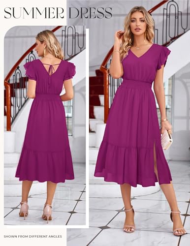 Image of GRACE KARIN 2026 Womens Summer Dresses V Neck Ruffle Sleeve Floral Boho Beach Dress A-Line Swing Midi Wedding Guest Sundress