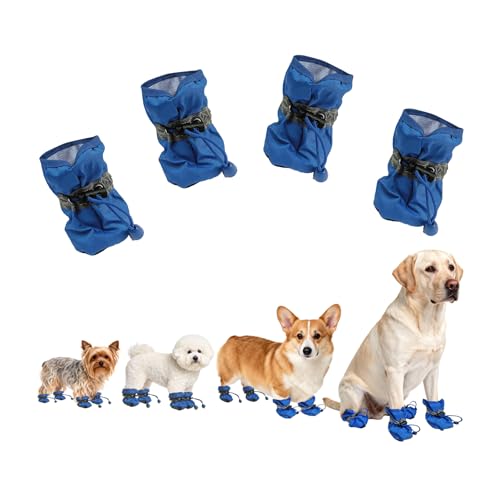Sgphrzlt Non-Slip Dog Cat Boots with Reflective Straps, Pet Shoes for Small Medium Dogs Outside, Paw Protectors for Summer Hot Pavement, Indoor Hardwood Floor (Blue, 5)