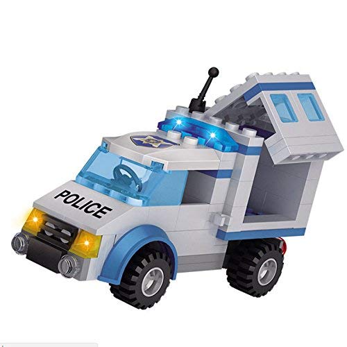 Assembled FunBlast Cogo City Police Van/Truck with blue flashing lights and yellow headlights.