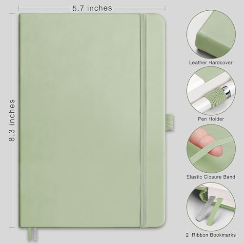 Image of RETTACY Graph Grid Paper Notebook, 192 Pages, A5 Size (5.7'' x 8.3'') | 5 Squares per Inch, Leather Hardcover, 100 GSM Thick Paper, for School, Students, Math, Engineering (Light Green)