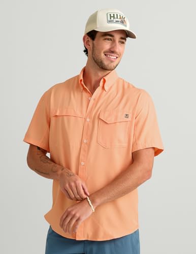 Image of HUK Men's Tide Point Kc Scott Original Artwork Short Sleeve Shirt, Fishing Button Down