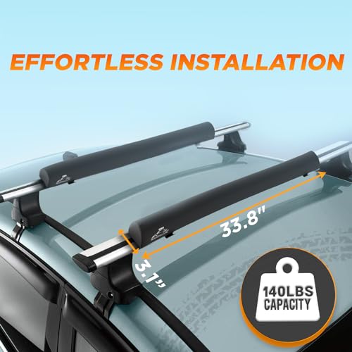 Image of RoofPax Universal Soft Roof Rack Pads for Crossbars with Straps The Ultimate Surfboard and Kayak Car Rack with Easy Pull Straps Crossbar Pads for SUP, Canoe, and Vehicle Bag