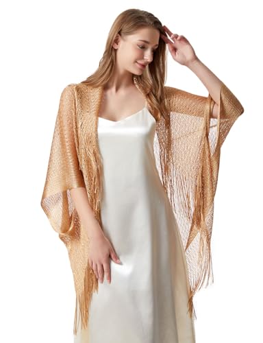 Womens Fringe Shawl Cover Up Lightweight Knitted Evening Wrap Scarf for Wedding Party Prom Cocktail3