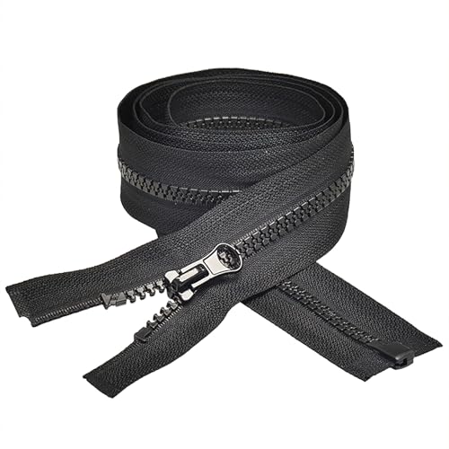 2 piezas separables cremalleras negras, malla de 5 mm, para las chaquetas (negro, 73 cm)