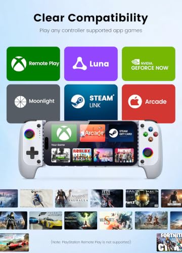 Image of NinjaPlusOX Wireless Phone Controller for iPhone /Android with Hall Joystick, Wireless Mobile Game Controller Support Xbox Game Pass, Steam Link, Call of Duty, Roblox, Handheld Gaming Gamepad, White