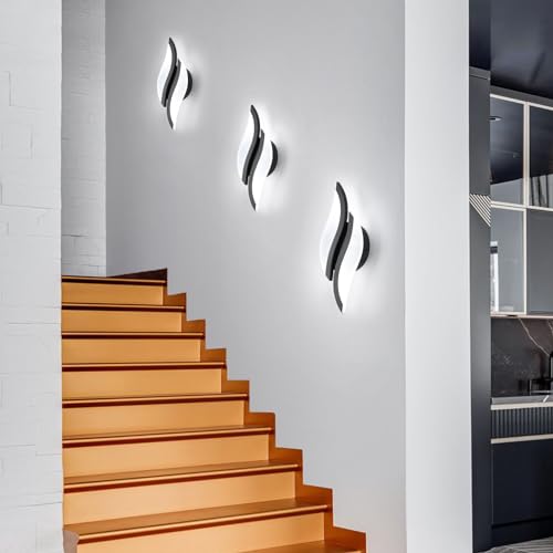 Image of CANEOE 2 Packs Modern LED Wall Sconce 6000K Black Indoor Wall Light Fixtures Acrylic Wall Sconce Lighting for Living Room Bedroom Bedside Bathroom Hallway Stairway Wall Lamp (Black, 2 Packs, 6000K)