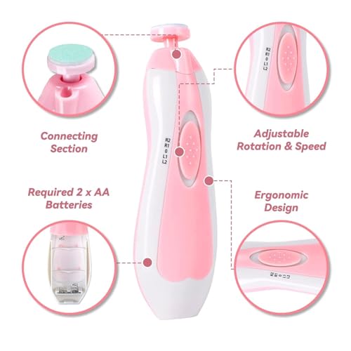 Image of Baby Nail Trimmer Electric Nail Drill Professional Portable, Safe Baby Nail File,Babys Nail Clippers with Light &6 Grinding Pads for Newborn Toddler Toes & Fingernails, Kids Nails Care (Pink, Medium)