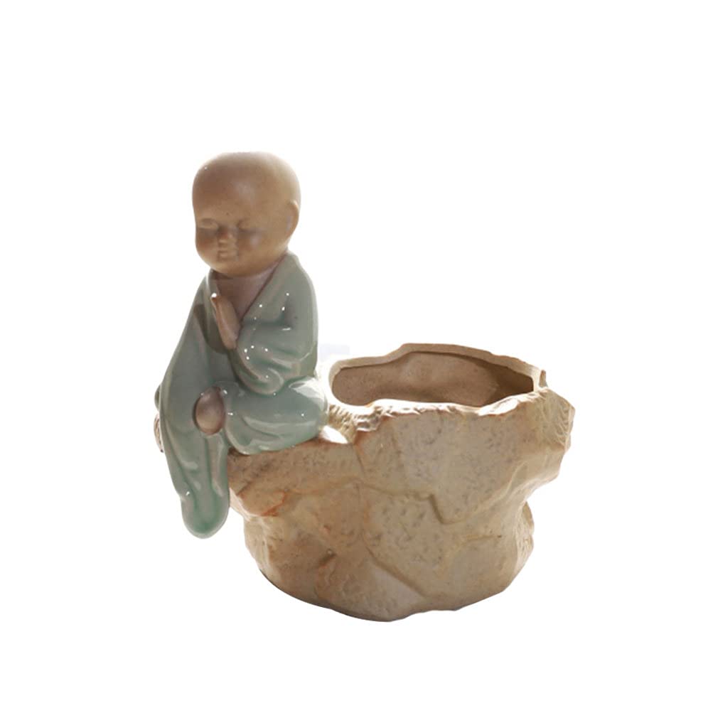 FOMIYES 1pc Ceramic Planters Orchid Planter Make up Brush Holder Ceramic Planter Pots Porcelain Flower Pot Cactus Decorative Pot Monk Flower Pot Garden Monk Statue Mini Vase Tray Stoneware