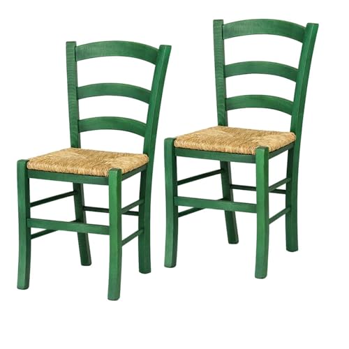 VIRSUS Set 2 Sedie Paesana in Legno con Seduta in Paglia,...