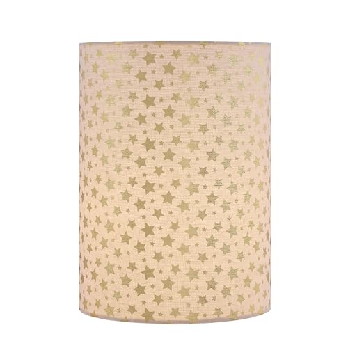 Image of Aspen Creative 31624 Contemporary Drum (Cylinder) Shaped Spider Construction Lamp Shade in Egg Shell White with Golden Stars, 8 inch wide (8 inch x 8 inch x 11 inch)
