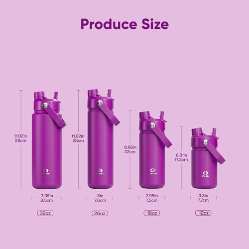Image of Kids Insulated Water Bottle with Straw - 12oz Stainless Steel Water Bottle with Dual Spouts, Leak-Proof, BPA-Free, Double Wall Vacuum Keeps Cold for 24 Hours for Sports, Travel (Bright Magenta)