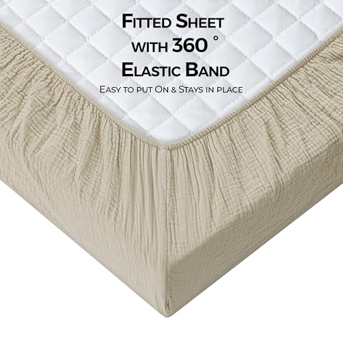 Image of Dreamology Mini Crib Sheets Fitted,Mini Muslin Crib Sheet,100% Cotton | Crib Sheets,Soft,Baby Crib Sheets,Girls,Boys,Pack and Play Sheets Fitted,24x38 Mini Crib Sheet,2 Pack | Caramel,Ecru