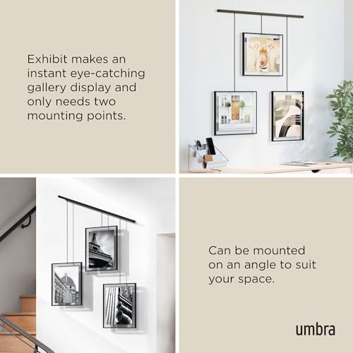 Umbra Exhibit Picture Frame Gallery Set, Adjustable Wall Collage Displays Three 8"x10" Photos, Set of 3, Black