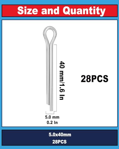 Image of 3 /16 inch x 1-1 /2 inch (M5 x 40mm) Cotter Pins, 304 Stainless Split Pins - 28 Pcs | Hardware fasteners for automotive, tractor & lawn mower. 304 marine grade stainless steel retaining pins for securing.