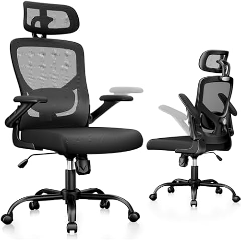 Marsail Ergonomic Office Chair High Back Ergonomic Desk Chair Adjustable Lumbar Support with Headrest Flip-Up Liftable Arms Swivel Computer Task Chair Cover