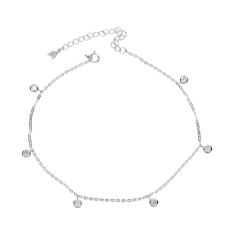 Cavigliera Bracciale Piede, Spiaggia Estiva Catena di zirconi cubici Gioielli da Donna in Argento Sterling cz cavigliera (Donne) 23 + 5 cm (Metallo Color Oro 26 cm)