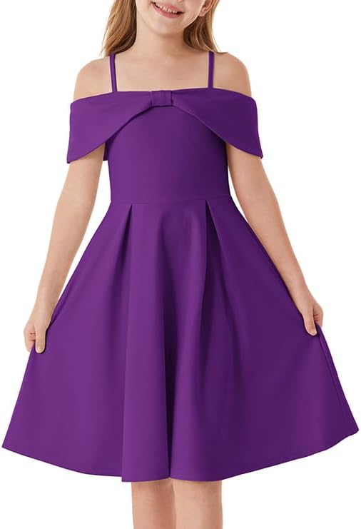 GRACE KARIN Girls Elegant Dress Off Shoulder A-Line Casual Party Dresses for 6-14 Years