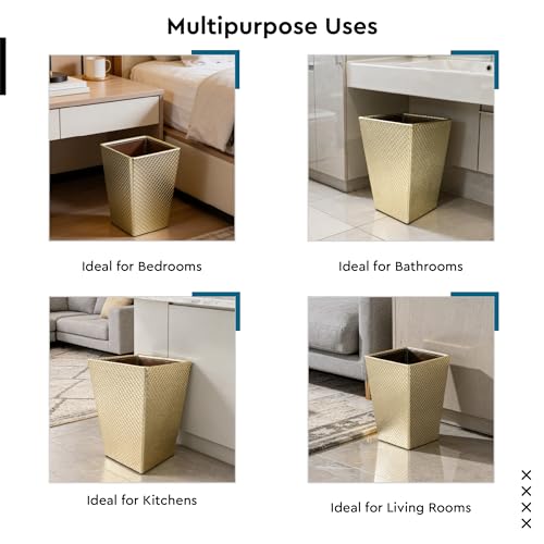 Image of Encasa XO Leather Dustbin for Home | 3 L (15x19 cm)(Small) Waste Bin for Bedroom, Washrooms, Kitchens Office, Hotel | Noise free, Floor Safe Trash Can | Textured Leather Garbage Bin - Light Gold