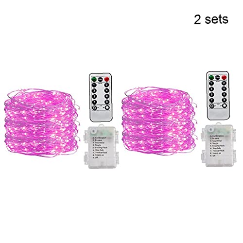 String licht waterdichte afstandsbediening 10m 100 led cooper draad fairy lamp (geen batterij) 2 stks roze snaar licht - Image 5