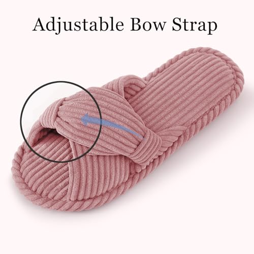 Image of Evshine Summer House Slippers for Women Corduroy Cross Bow Indoor Slippers Open Toe Slip On Bedroom Shoes with Memory Foam