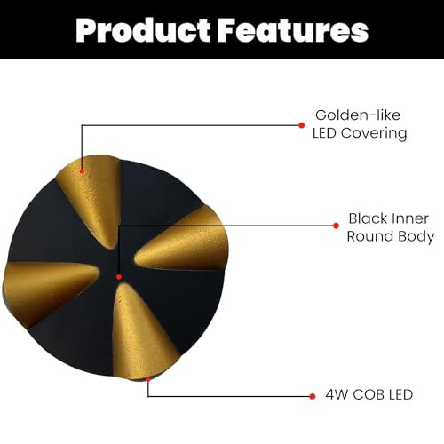 Image of GIGAWATTS 4W Wall Light BIS Approved 4 Way COB LED IP65 Waterproof Exterior Indoor Mount Fixture Black Gold Up Down Sconce Lamp for Home Balcony Living Room Bedroom Decor (1Pc, Warm White)