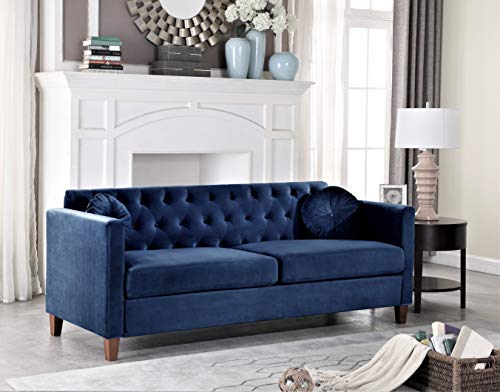 Container Furniture Direct Persaud Velvet Upholstered Classic Chesterfield Living Room, Sofa, Ultra Blue