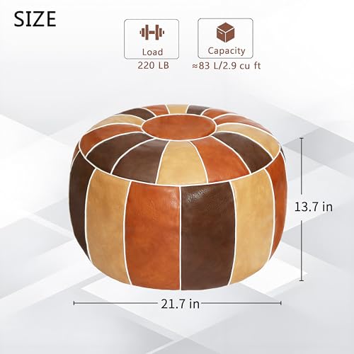 Thgonwid Unstuffed Moroccan Storage Pouf Foot Stool Ottoman Seat Handmade Faux Leather Bean Bag Floor Chair Foot Rest for Living Room, Bedroom or Balcony (Multi Color)