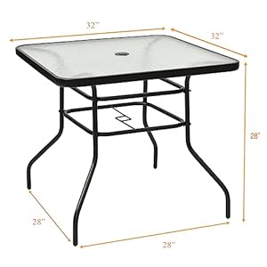 Kotek 32 patio table with umbrella hole outdoor bistro table wtempered glass top sturdy metal frame square patio dining table coffee table for garden balcony poolside  urban country home decor