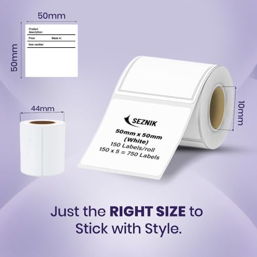 Image of Seznik Thermal Lables, 50mmx50mm Label Roll Paper, 2 inch Self-Adhesive Thermal Paper for Mini Printer (White - 50mmx50mm - 750 Labels)