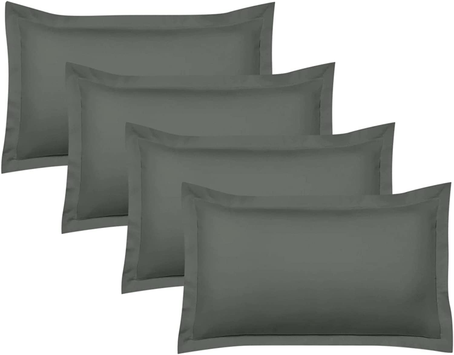 Juego de 4 fundas de almohada Oxford 100% algodón egipcio, 400 hilos, suaves y frescas, calidad de hotel (75 cm x 150 cm), paquete de 4 fundas de almohada para dormitorio, color gris oscuro