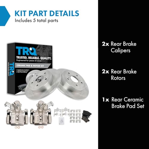 Image of TRQ Rear Brake Pad and Rotor Set Ceramic Solid Rotors Calipers