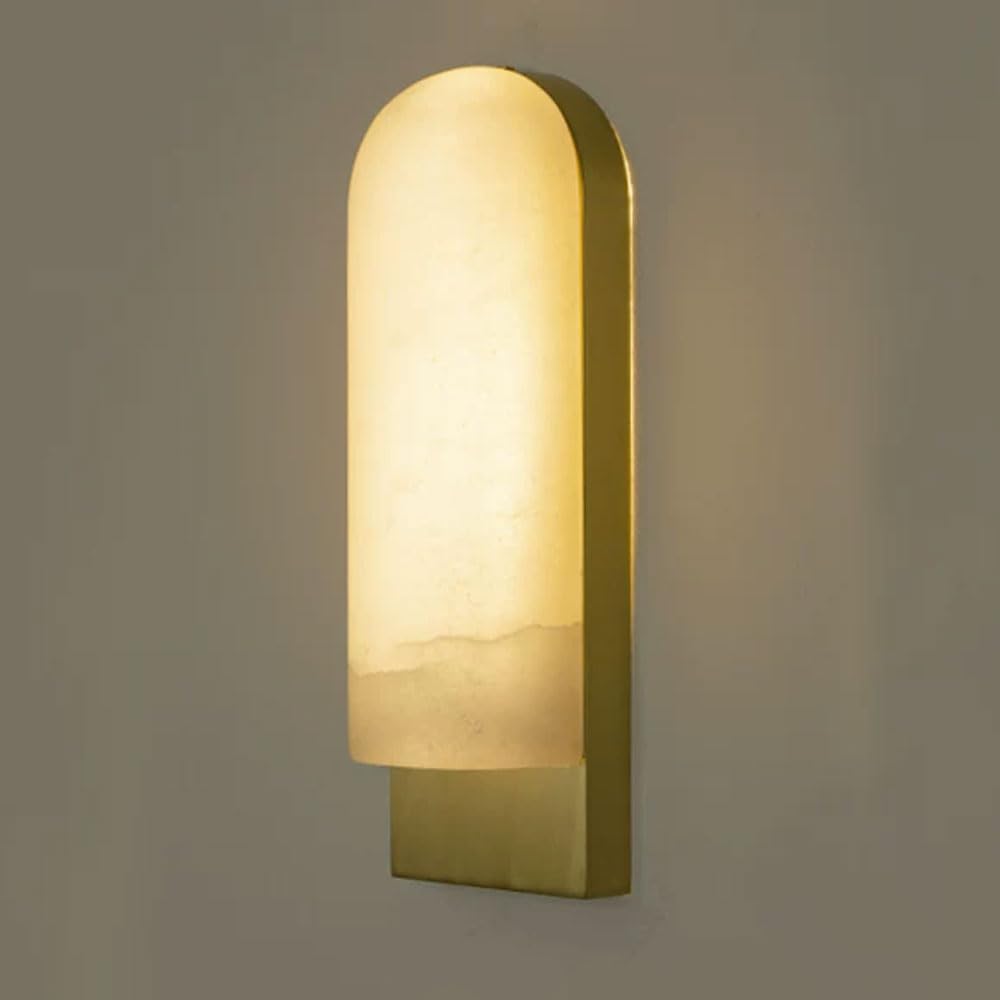 GUOGUOSM Medieval Minimalist Style LED Wall Lamp, Natural Alabaster Wall Light, 11.8in Marble Brass Wall Sconce, Dressing Table Bedroom Entrance Decorative Lighting Fixtures