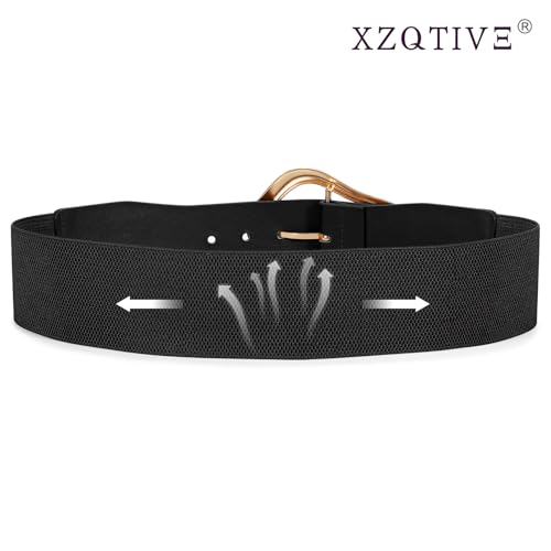 XZQTIVE Women Wide Elastic Waist Belt for Dresses Fashion Big Gold Buckle Stretchy Leather Waistband for Ladies3