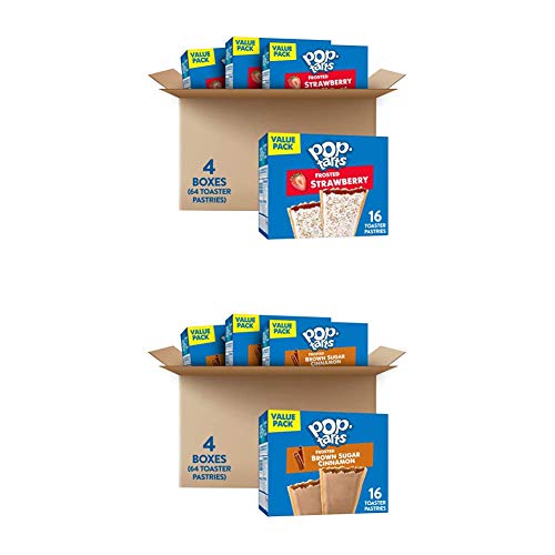 Pop-Tart Snack Pack Care Package, Pop-Tarts Frosted Toaster Pastries Strawberry (64 Pastries) and Cinnamon Brown Sugar (64 Pastries)