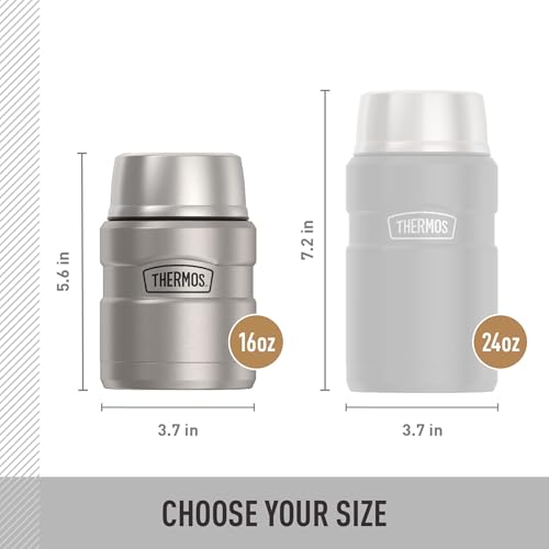 Image of THERMOS Stainless King Vacuum-Insulated Food Jar with Spoon, 16 Ounce, Matte Steel