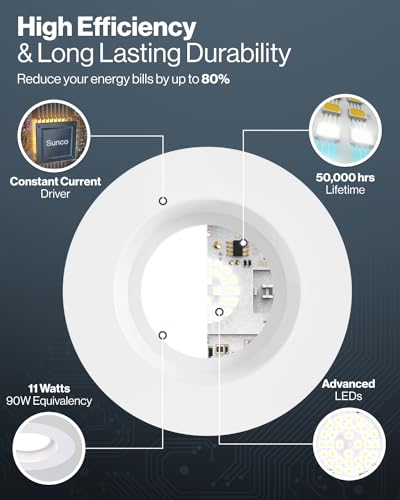 Image of Sunco 4 Inch LED Recessed Lights Retrofit, Dimmable Can Lighting, 660 LM, 11W (40W Equivalent), Selectable CCT 2700K /3000K /3500K /4000K /5000K, Smooth Trim, Damp Rated UL 1 Pack