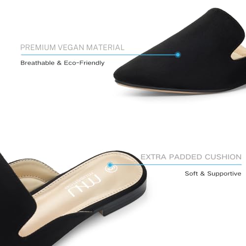 Image of MUSSHOE Women's Pointed Toe Mule Flats: Comfortable Lightweight Slip On Backless Loafers with Memory Foam for Office Work & Dressy Casual Wear