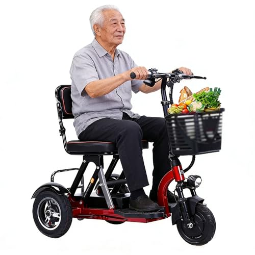 Seniorenmobil Dreirad, Elektro Dreirad Fahrrad Scooter für Erwachsene Senioren, Elektromobil Klappbar, Faltbar, Leichter Reisemobilitätsroller, Mobilitätsroller mit 3 Rädern, Traglast 160kg