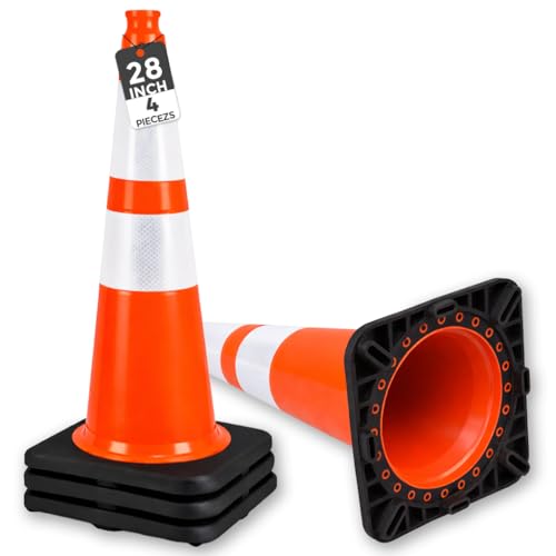 Image of BESEA 4PACK 28 inch inch Traffic Safety Cones Orange Road Parking Cones Heavy Duty Construction Cone Structurally Stable for Traffic Control at Public Place