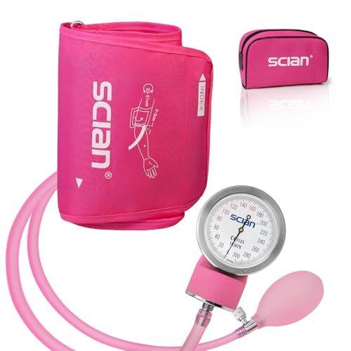 SCIAN Tensiómetro manual con brazalete grande (33-51 cm) y anillo D, incluyendo bolsa de transporte para enfermeras, médicos, personas mayores y adultos(rosa)