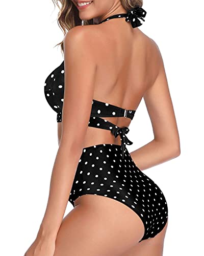 Tempt Me Women Two Piece Vintage Swimsuit Retro Halter Ruched High Waist Bikini with Bottom
